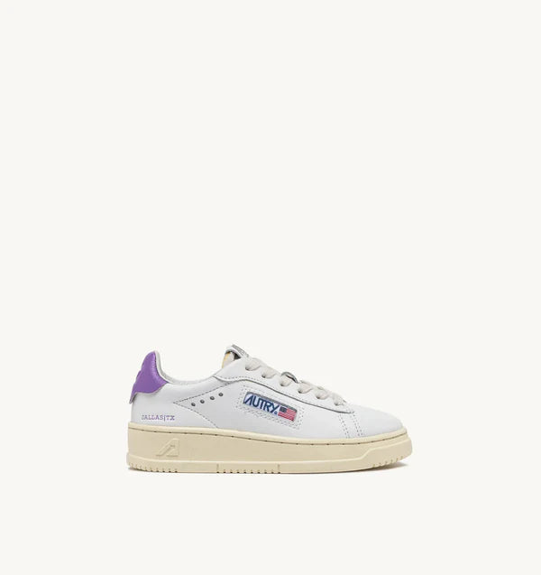 BASKET DALLAS LOW EN CUIR BLANC ET LILAS POUR ENFANTS