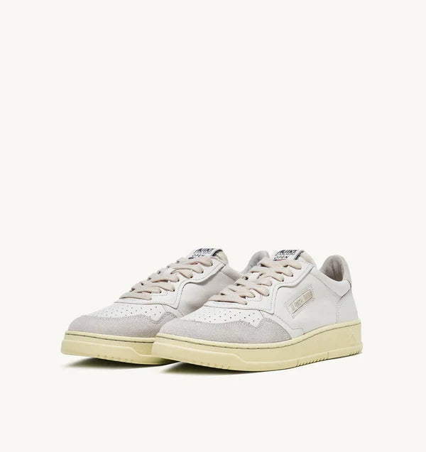 BASKET OPEN LOW EN CUIR ET DAIM BLANC