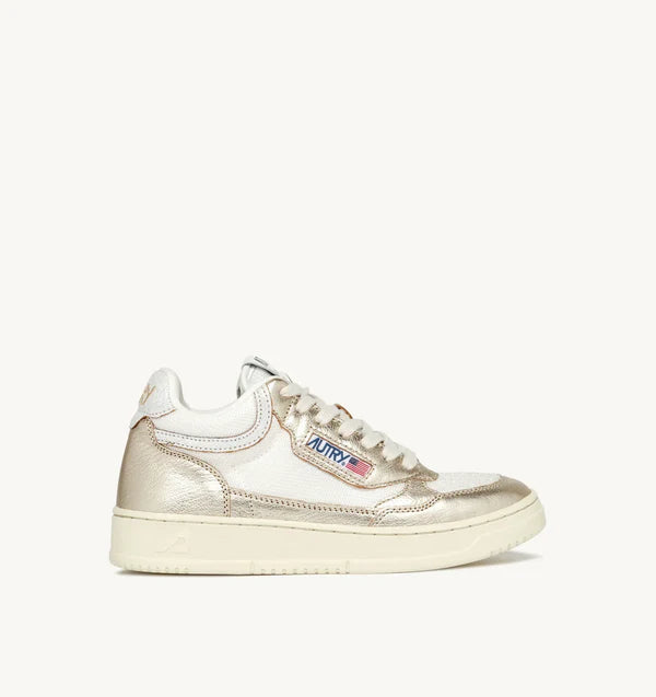 BASKET OPEN MID EN TISSU IVOIRE ET EN CUIR PLATINE