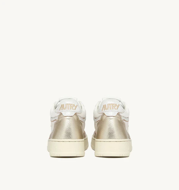 BASKET OPEN MID EN TISSU IVOIRE ET EN CUIR PLATINE