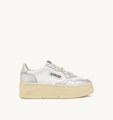 BASKETS MEDALIST PLATFORM EN CUIR BLANC ET ARGENT METALLISE